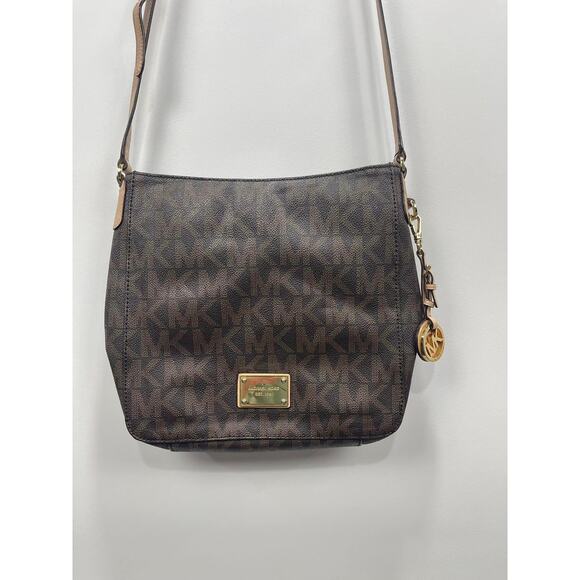 Michael Kors Jet Set Travel Large Logo Brown Messenger Crossbody Bag - Picture 2 of 4